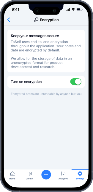 ToSelf encryption settings screen